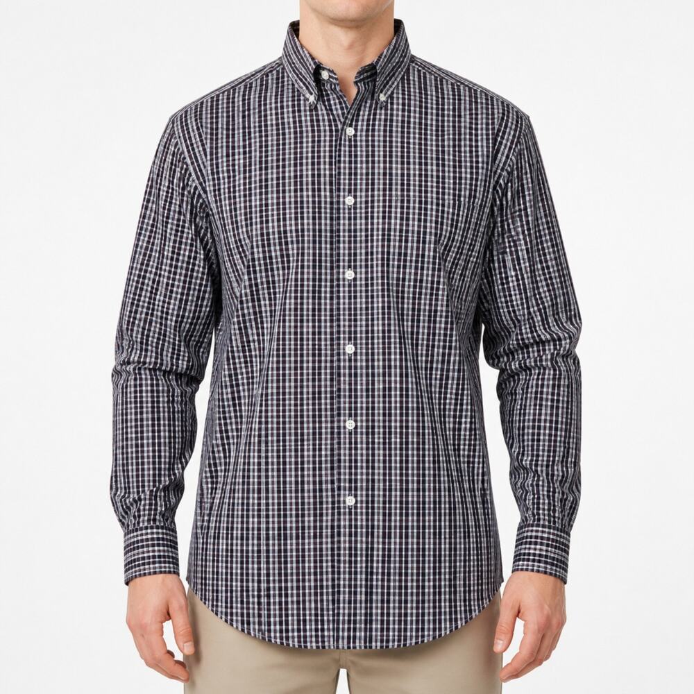 Duluth Trading Shirt Mens XL Tall Blue Plaid WrinkleFighter Button Down Cotton